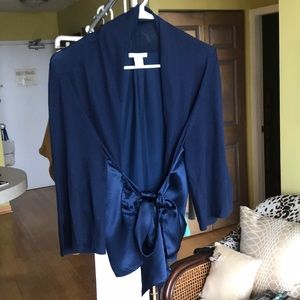 Navy cashmere & silk satin tie sweater